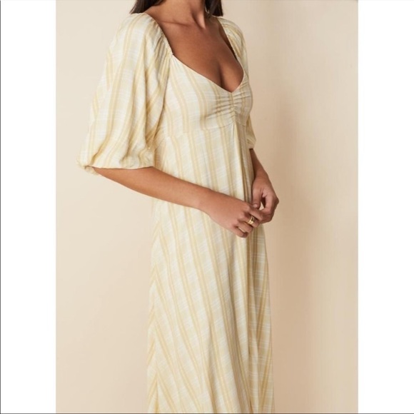 Faithfull the Brand Check Imanie Midi Dress in Beige - Picture 9 of 10